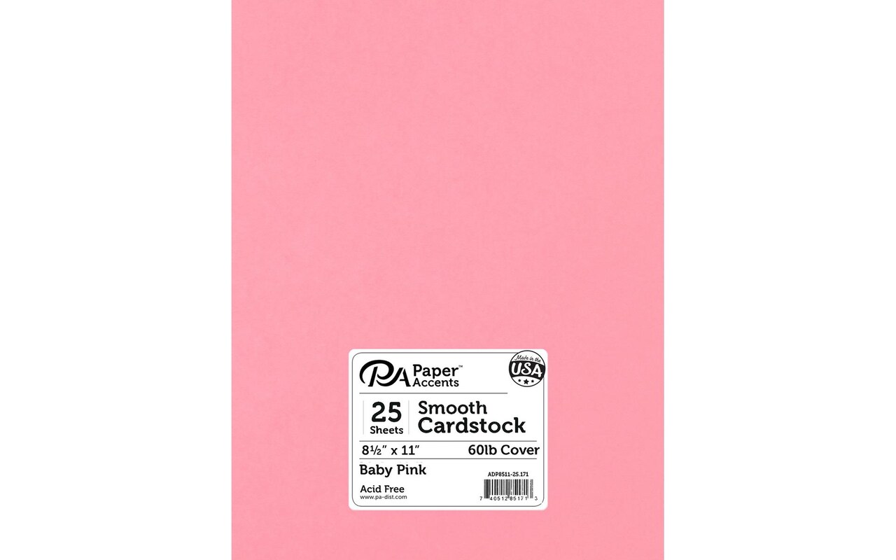 PA Paper Accents Smooth Cardstock 8.5 x 11 Baby Pink, 60lb colored cardstock  paper for card making, scrapbooking, printing, quilling and crafts, 25  piece pack